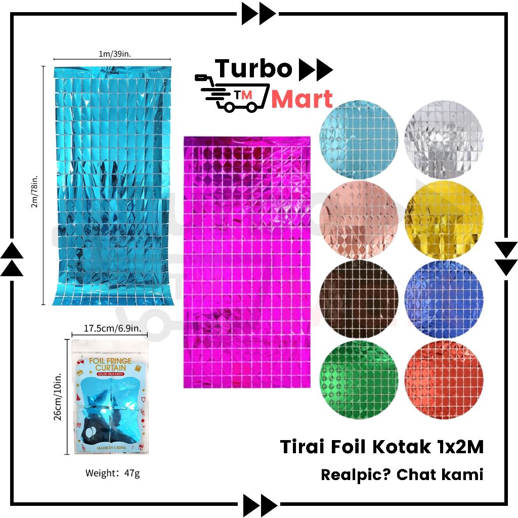 Tirai Rumbai Foil Kotak / Tirai Foil Kotak Metalik / Tirai Backdrop Foil / Tirai Ultah / Tirai Pesta