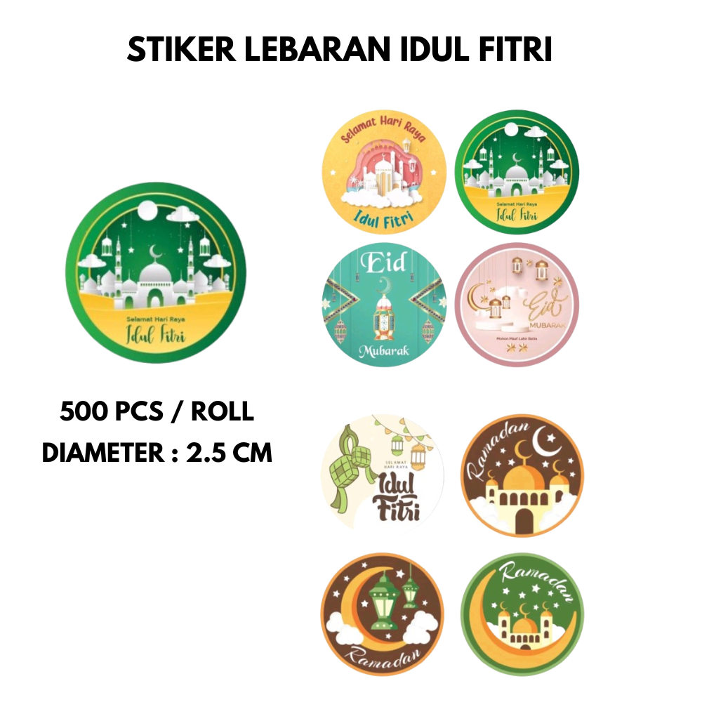 

500 Pcs Stiker Roll Selamat Lebaran Hari Raya Idul Fitri l Sticker Bulat Toples Kado