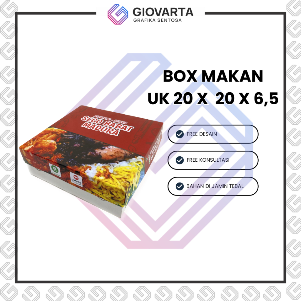 Box Makanan / Paper Box / Lunch Box Paper  Custom Desain Ukuran 20x20 Tutup Setengah