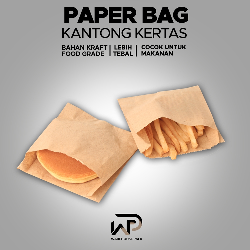 (1 Pcs ) Kantong Kertas Polos| Kantong Roti, Burger dan  Snack | Paperbag Kertas Donat | Kertas Kent