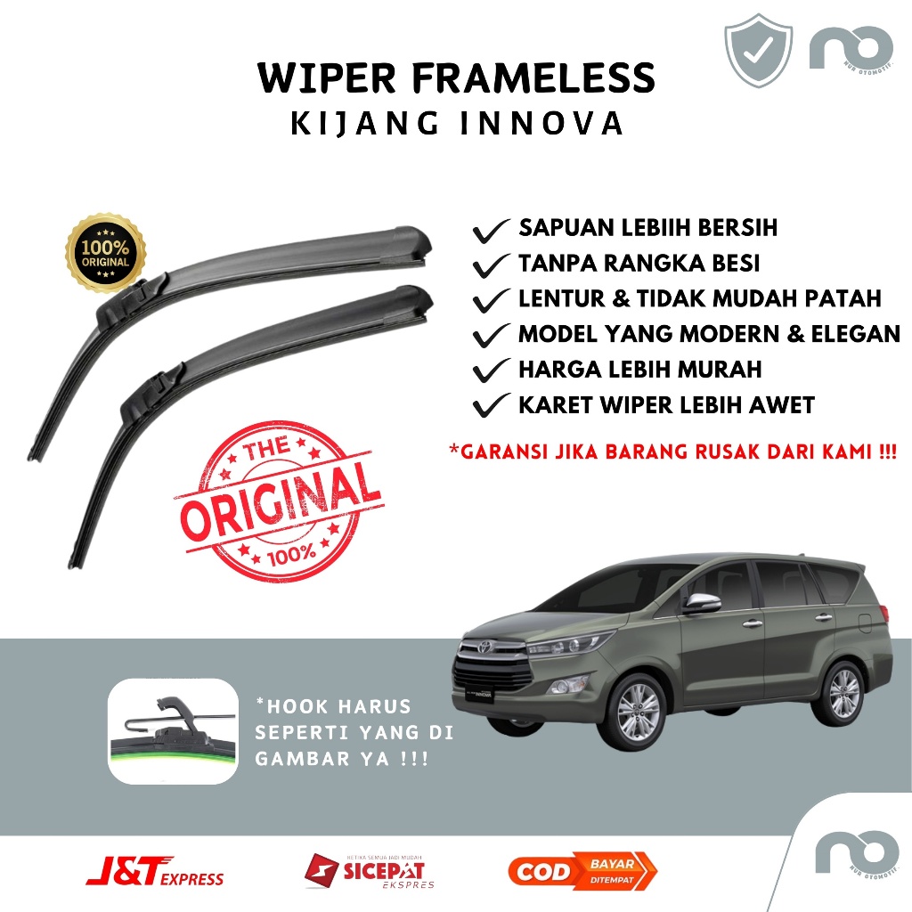 Wiper Mobil Frameless Kijang Innova Sepasang Isi 2 Pcs Kanan Kiri  Wiper Kaca Mobil Kijang Innova  W