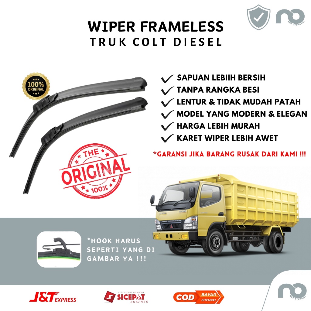 Wiper Mobil Frameless Truk Colt Diesel Sepasang Isi 2 Pcs Kanan Kiri  Wiper Kaca Mobil Truk Colt Die