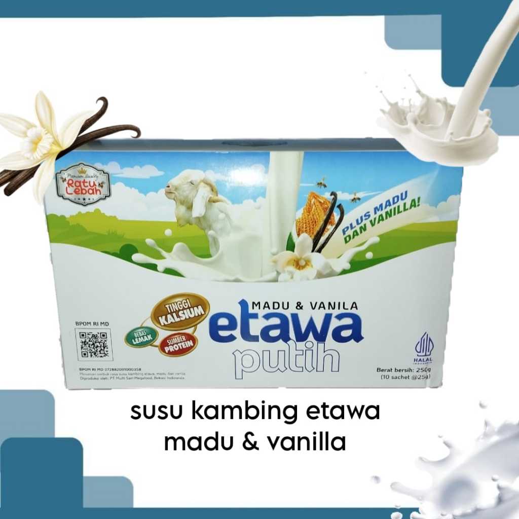 

Ratu Lebah Susu Kambing Etawa Putih Madu & Vanila Kemasan Box (10 sachet)