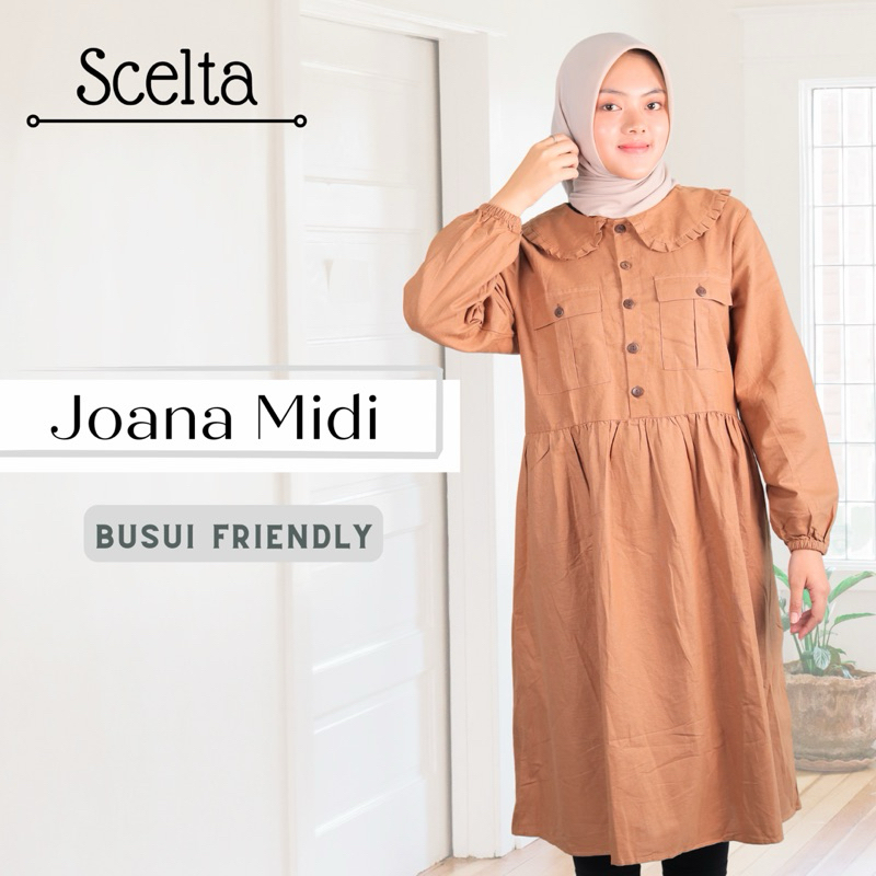 Scelta Collection - Joana Midi Dress Atasan Wanita Katun Linen || Baju Wanita | Atasan Wanita | Midi