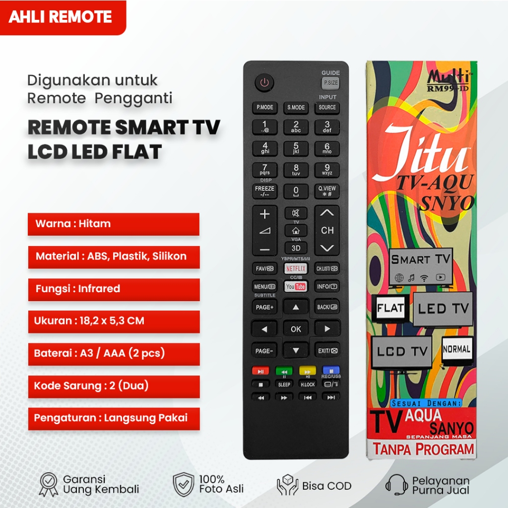Remote TV Aqua Smart TV Universal / Remot TV LCD LED Sanyo Multi