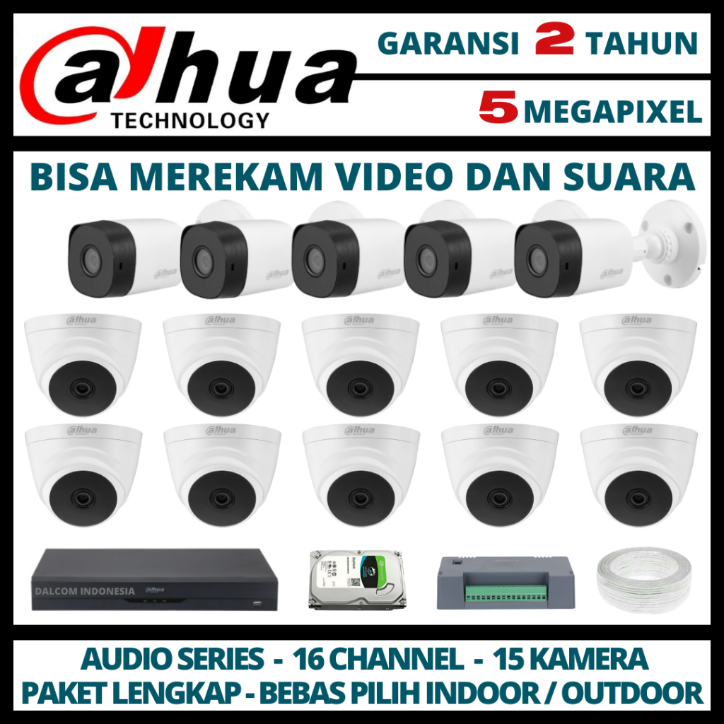 PAKET CCTV DAHUA 5MP DVR 16 CHANNEL 15 KAMERA