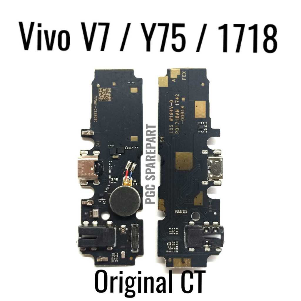 Original CT Ada IC - Papan Konektor PCB Cas + Mic + Handfree + Vibrator Vivo V7 / Y75 / 1718 - Flexible Flexibel Fleksibel Fleksible