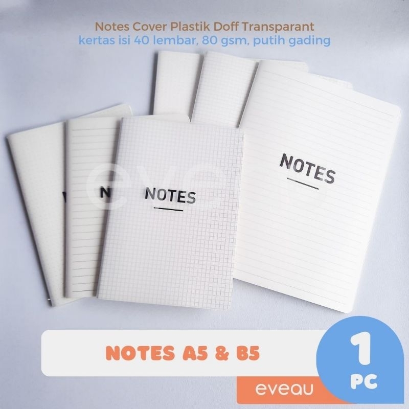

Notebook Notes A5 B5 Cover Plastik Transparan 40 Lembar 80 gsm Motif Ruled Grid Dot Kertas Isi Putih Gading Jilid Jahit Benang Buku Tulis