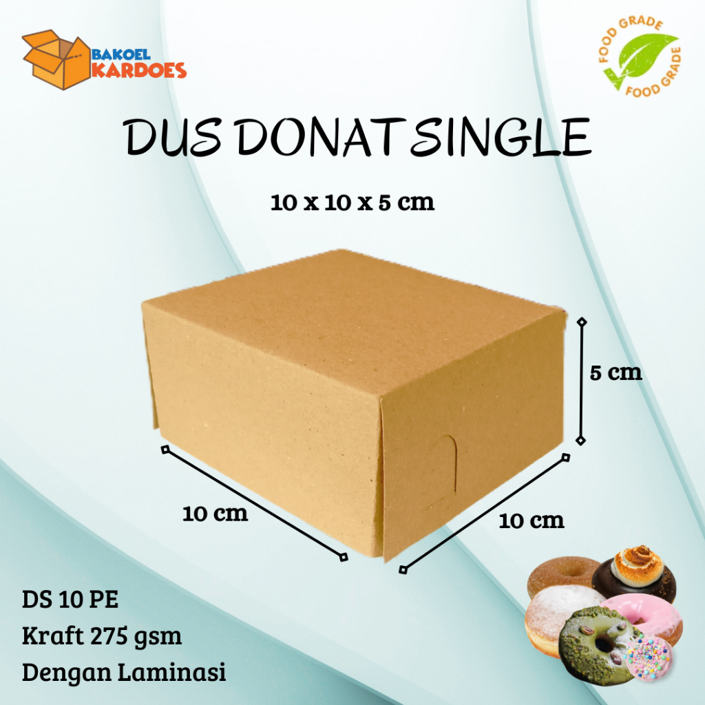 

Dus Donat Single DS 10 PE Uk. 10x10x5 cm Dengan Laminasi
