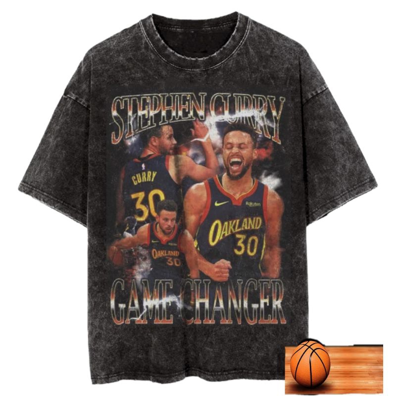 Stephen Curry Basketball Player Vintage Wash T-shirt/Kaos NBA Stephen Curry Game Hanger Oversize