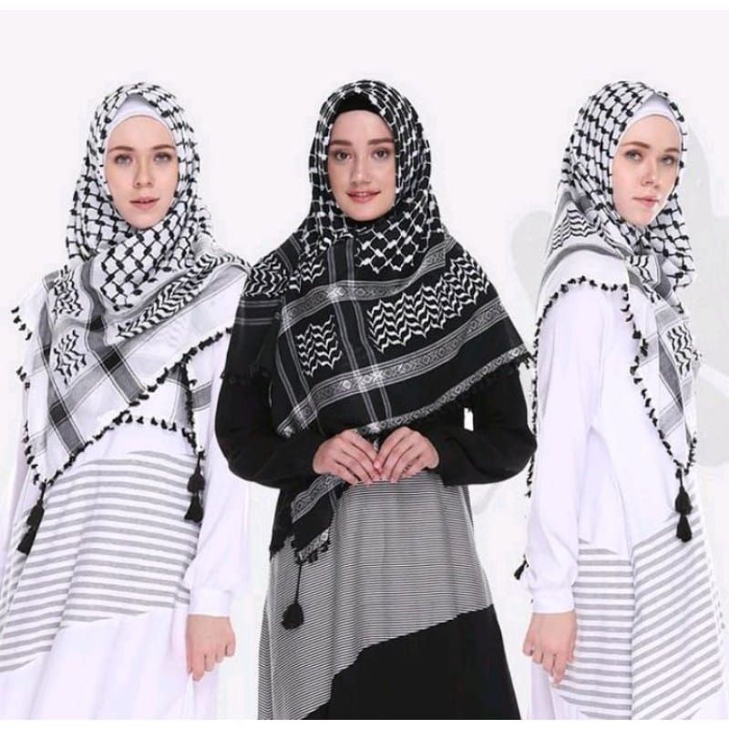 Sorban Kashmir Hitam Putih Import India