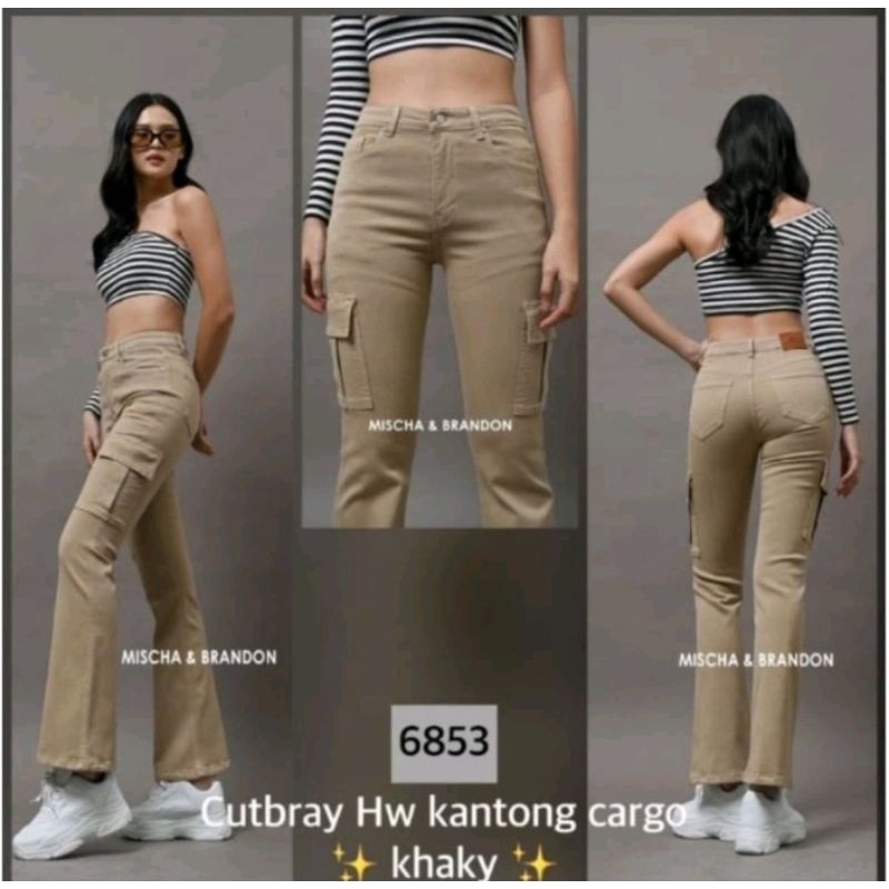 Celana jeans kulot kargo Mischa Brandon