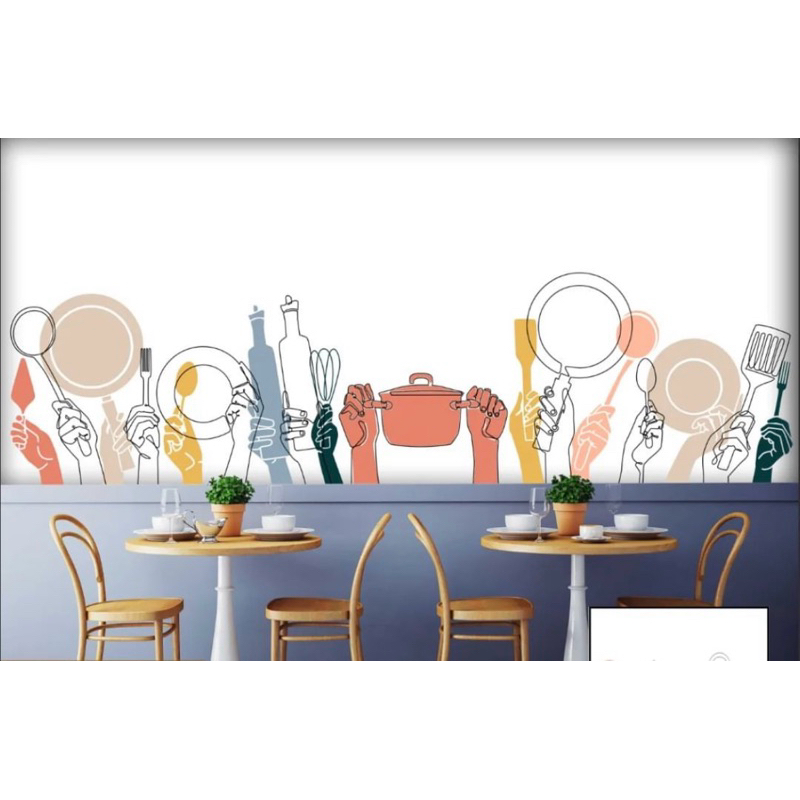 Wallpaper Custom Mural Makanan Cafe Restaurant Seafood Sushi Jepang Steik Bar Cafe DLL