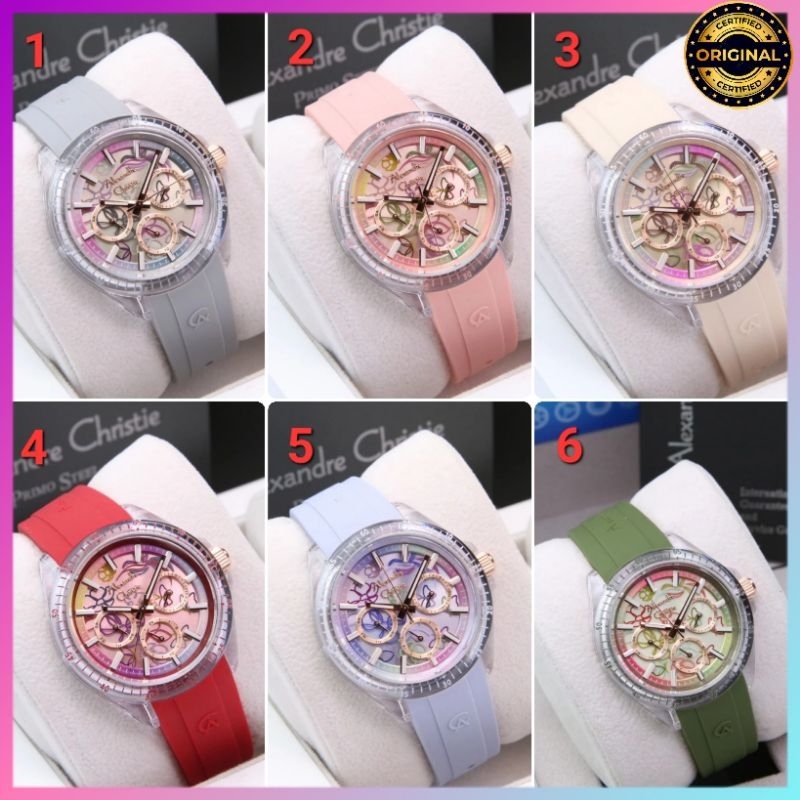 ORIGINAL GARANSI RESMI 1 TAHUN JAM TANGAN WANITA ALEXANDRE CHRISTIE CEWEK ANALOG RUBBER STRAP ARLOJI