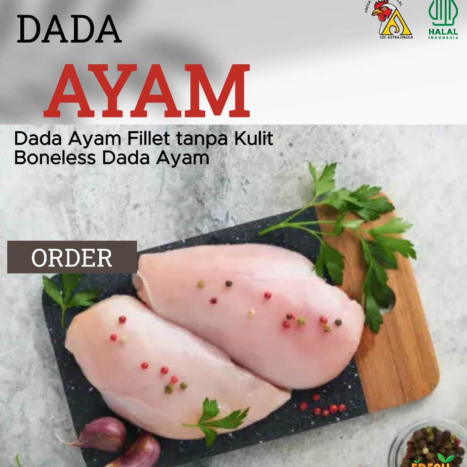 

77 Daging Ayam Dada Fillet Boneless Tanpa Kulit