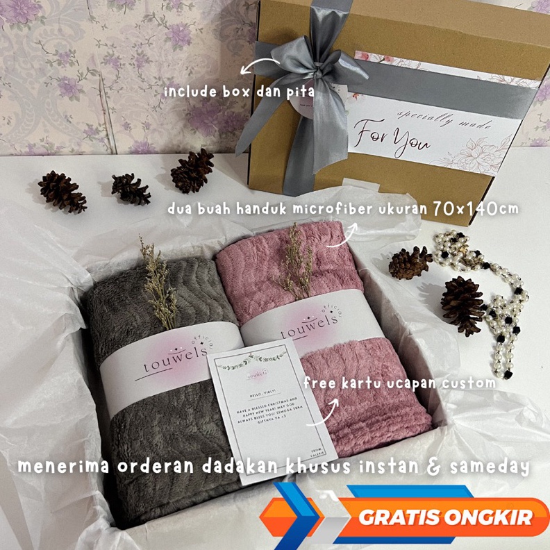 ART A2Q Hampers Handuk Couple Microfiber 7x14cm Pasangan  Hampers Pernikahan Wedding  Gift Set Box  