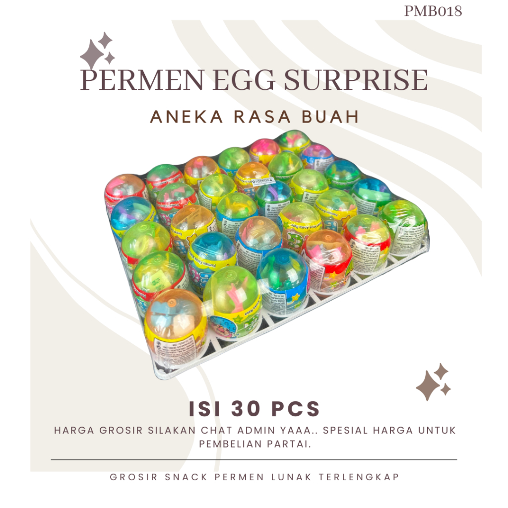 

Permen Mainan Egg Surprise isi 30 Pcs Permen Keras Telur Surprise Jajanan Anak Permen Import