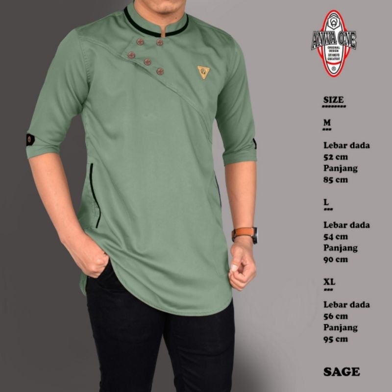Baju Koko Kurta Hijau Sage Dewasa Lengan 3/4 Terbaru Original ANWA ONE