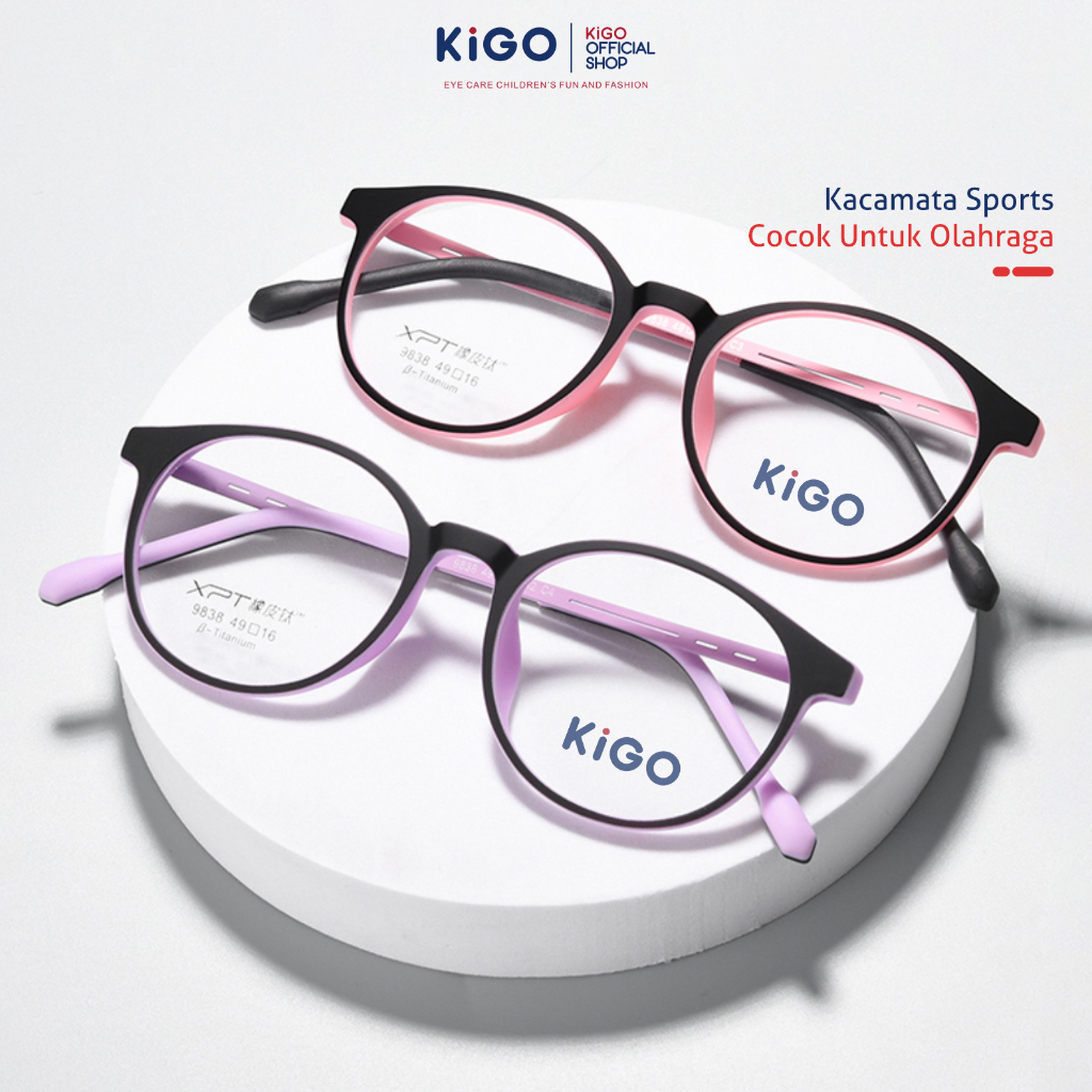 Kigo Kacamata Remaja Oval Kekinian Anti Radiasi Blueray TR-90 + Titanium Persegi Panjang 9838