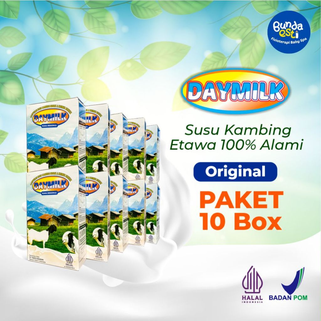 

[PAKET 10 BOX] DAYMILK Susu Kambing Etawa Bubuk Rasa Original, Bantu Atasi Sesak Nafas, Masalah Tulang dan Sendi, dan Menjaga Imun Tubuh, 200 ml, Halal BPOM
