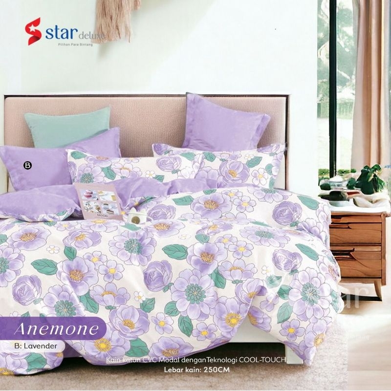 Sprei Anemone ungu & kuning / Sprei Homemade / Jahit Sprei Murah / Sprei Star Collection Murah