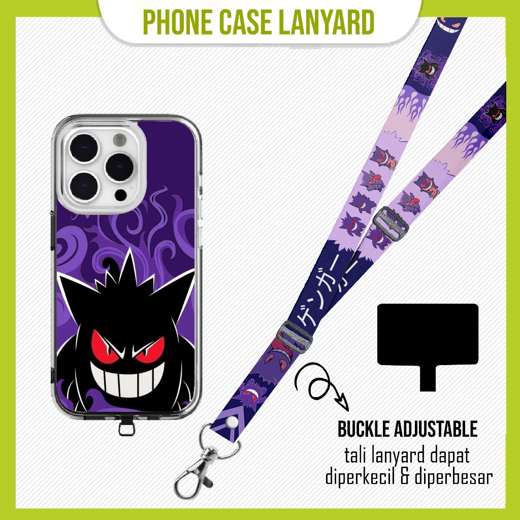 [SOFTCASE SET] Pokemon Gengar Case Tali Lanyard Gantungan Handphone a15 a16 a54 a74 a76 a96 a57 y12 