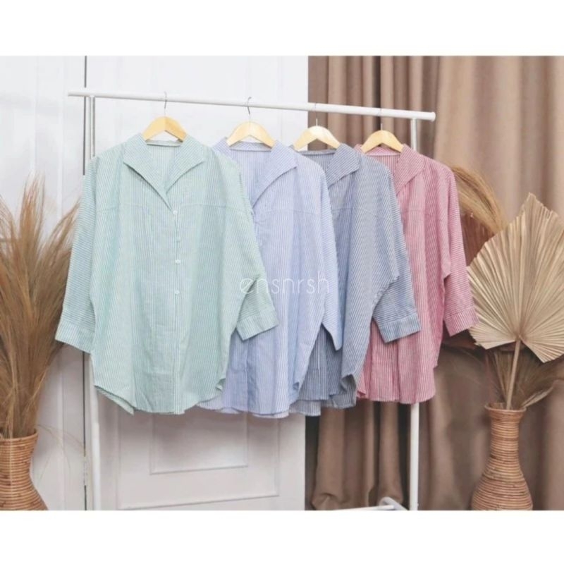 KEMEJA WANITA SALUR || ATASAN WANITA SHIRT STRIPE V NECK