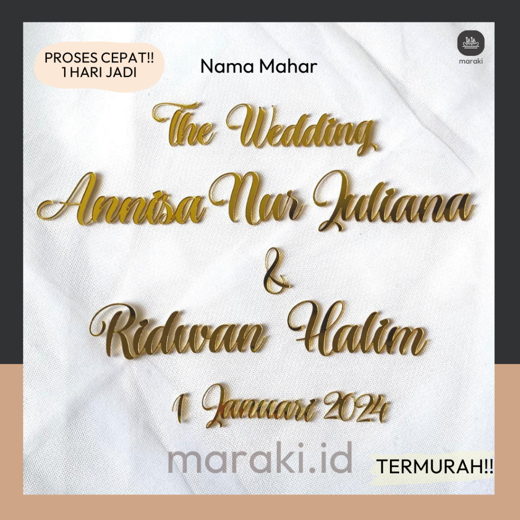 Cutting Nama Mahar Akrilik | Akrilik Miror | Hiasan Mahar Akrilik | Dekorasi Mahar