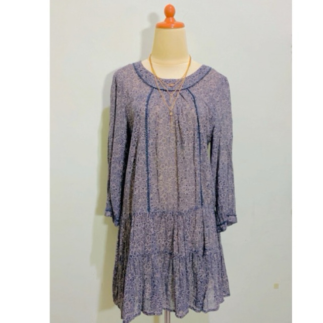 Dress Atasan Kemeja Midi tunik bahan katun rayon twill Motif bunga flower floral tribal abstrak leng