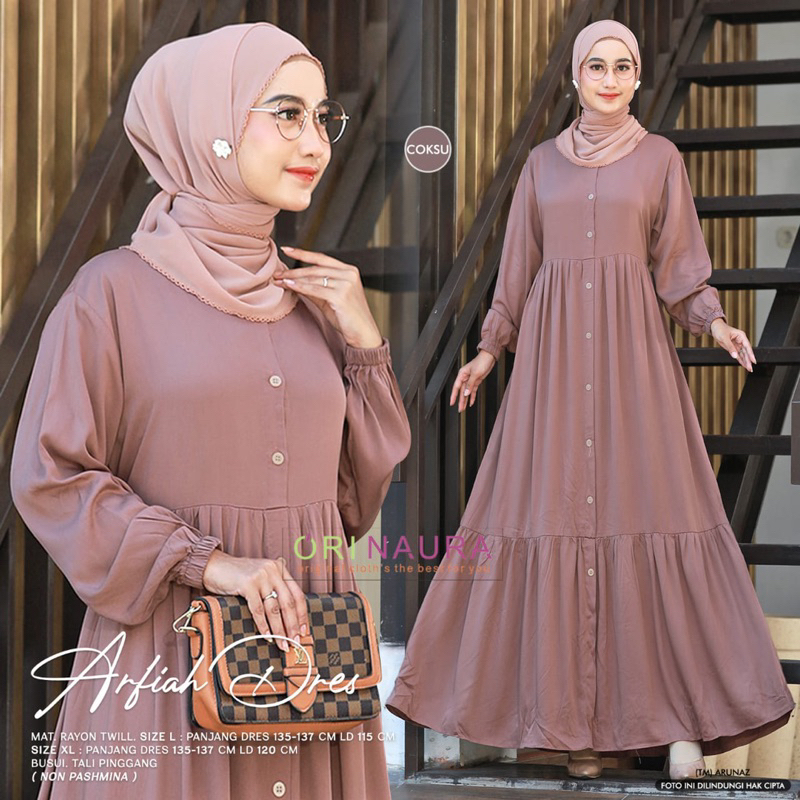 ARFIAH DRESS Gamis Rayon Premium Full Kancing Aktif Original By Ori Naura