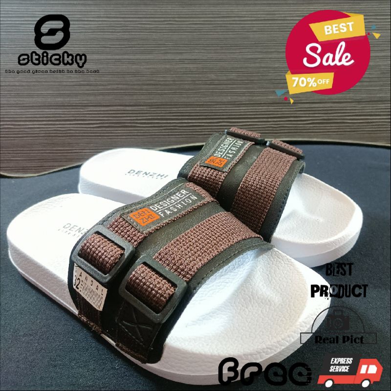 Sticky - Sandal Selop Anak Pria Wanita Sandal slip On Anak Pria Wanita Distro Premium Denzi Brown