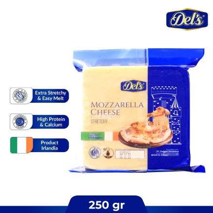 

Ready stock Dels Keju Mozzarella Mozzarella Cheese Extra Stretchy 25 Gr AEQ