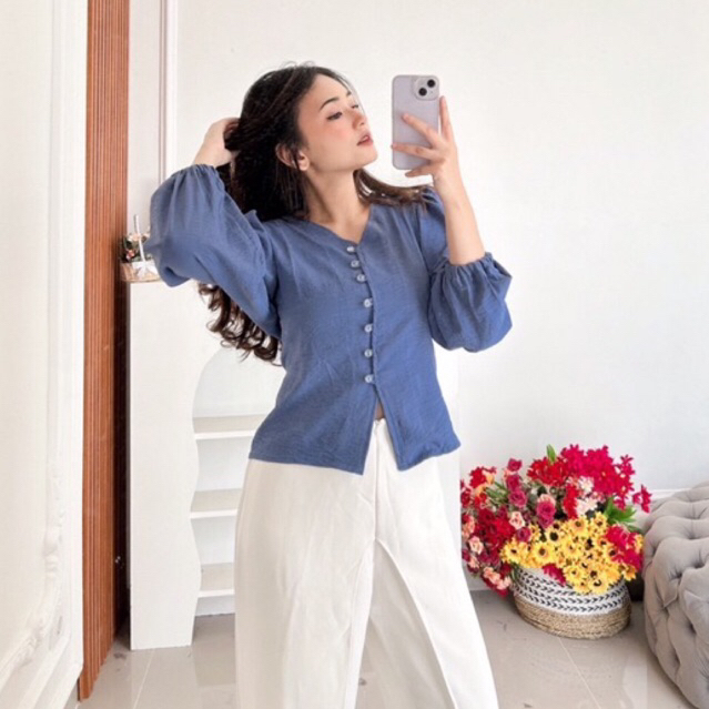 Sopia crop top - ellegant blouse - airflow crinkle - blouse murah