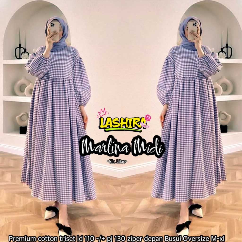 marlina dress dres drees baju pakaian gamis midi big over size ukuran jumbo ld 110 xxl bahan katun m