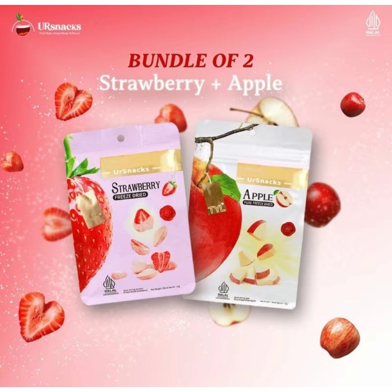 

Ursnacks - paket 2 bundle (strawberry dan apel) Segar Asam Frozen Buah