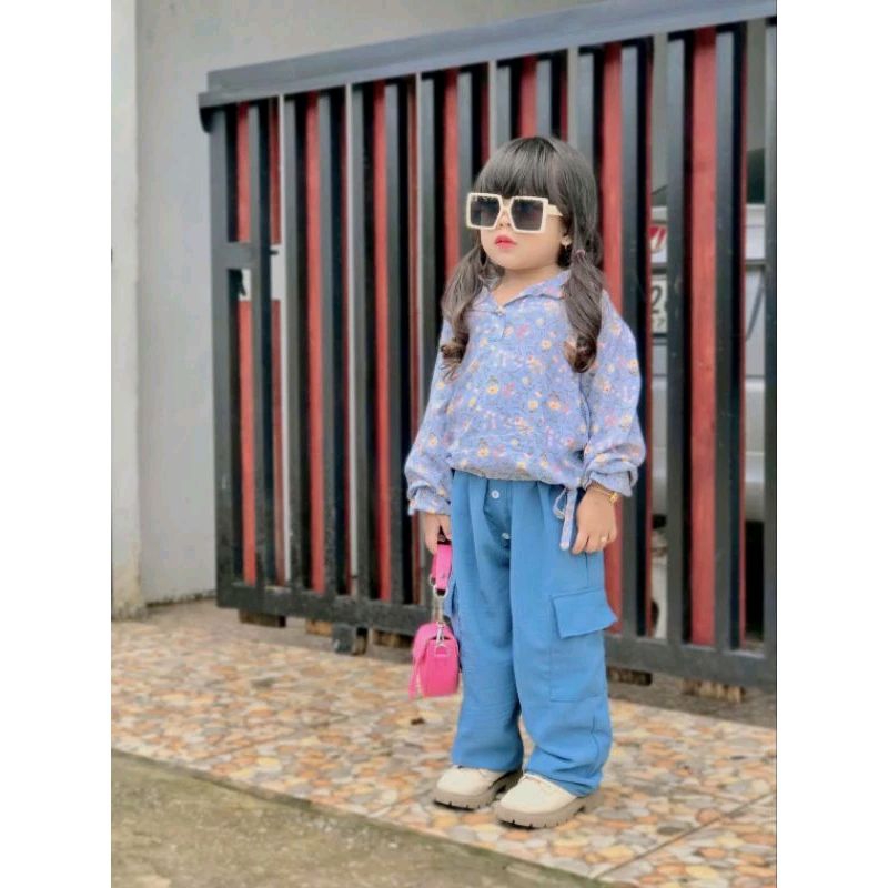 One Set Cargo Rayon Anak Perempuan1-10 Tahun/Setelan Baju Anak perempuan/baju anak cewek/couple ibu 