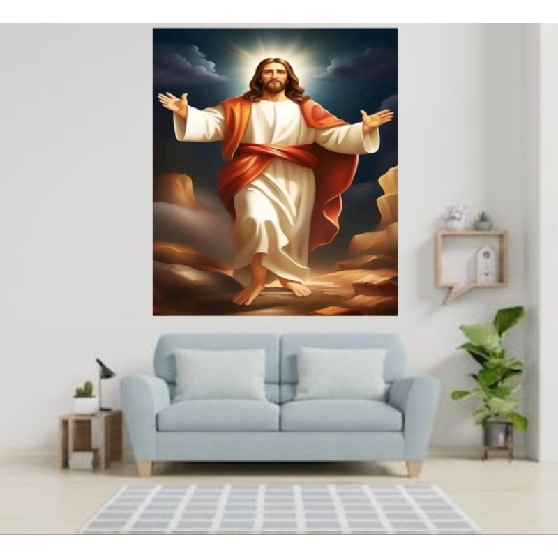 hiasan dinding TUHAN YESUS,ukuran jumbo 70×100 cm dan 100×150 cm,lukisan cetak,poster cetak,tanpa bi