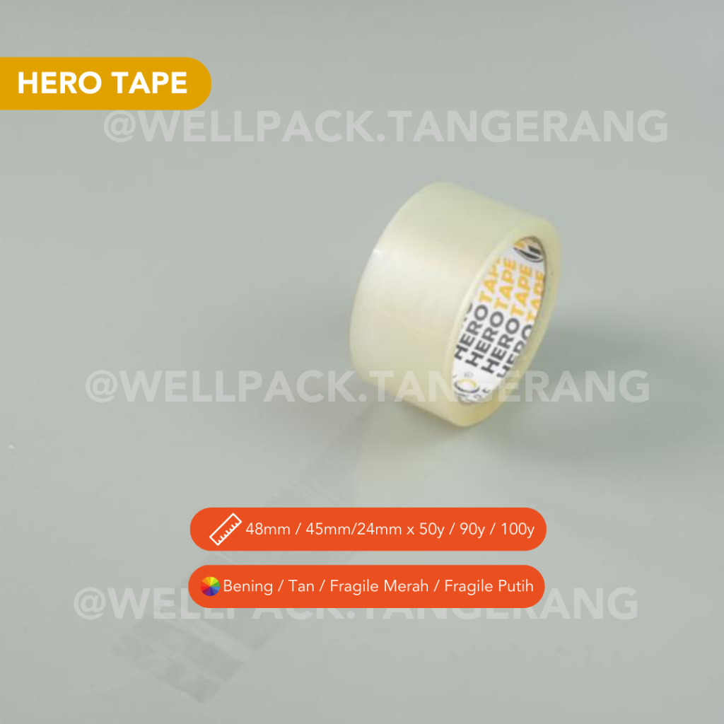 

Lakban OPP / Selotip Bening & Coklat (Tan) Herotape 2inch 48mm x 90yard 100yard