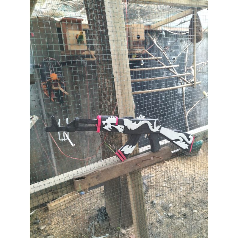 mainan kayu viral ak 47 dragon