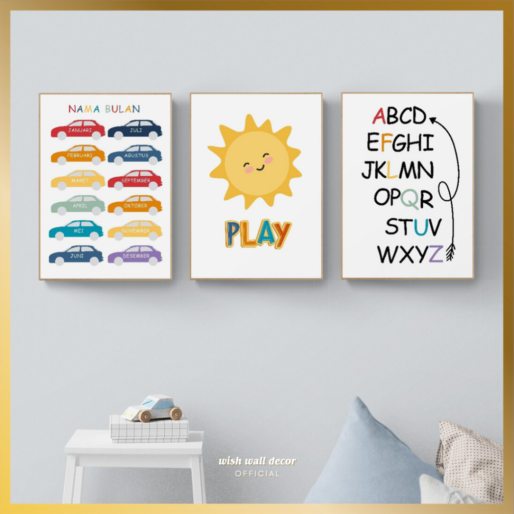 Hiasan Pajangan Dinding 28x40 cm untuk Kamar Anak Wall Decor Poster Edukasi ABC Alfabet Nama Hari da