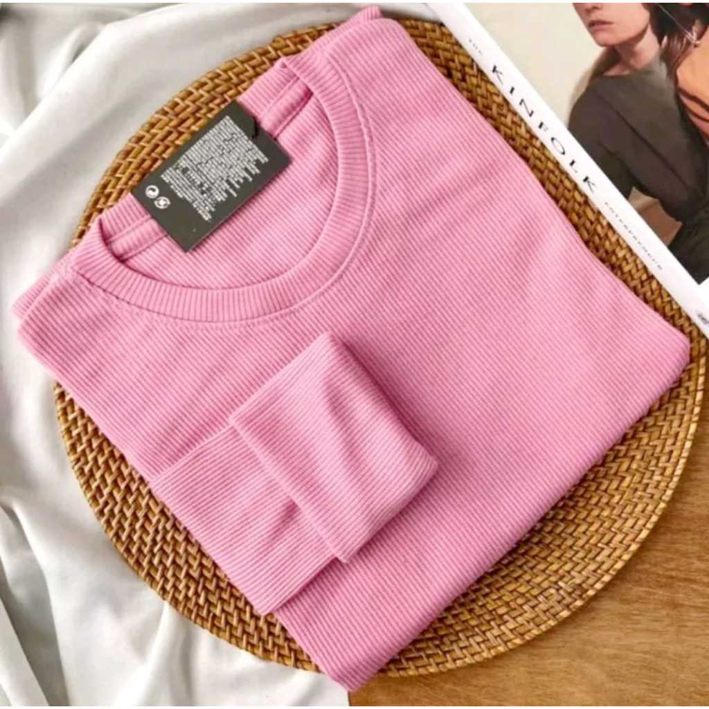 Rib Oblong Premium Lengan panjang/ Baju Kaos polos Wanita Lengan Panjang/Kaos Rajut Rib Premium Wani