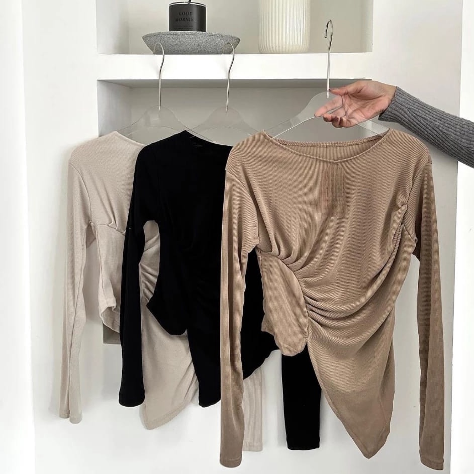 Update Sekarang  Adreena blouse knit model kerut samping  Crop top baju rib kekinian wanita lengan p