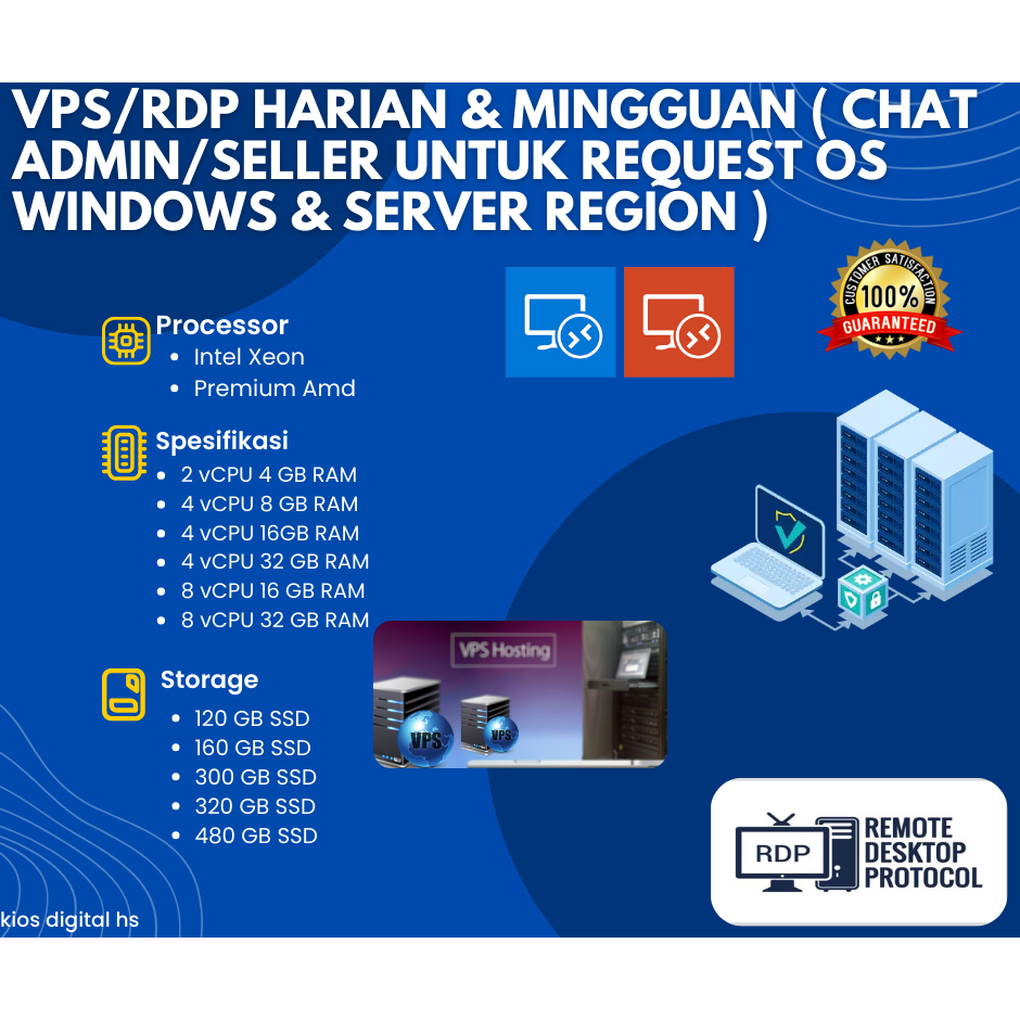 VPS/RDP Harian & Mingguan ( Chat admin/seller untuk request os windows & server region )