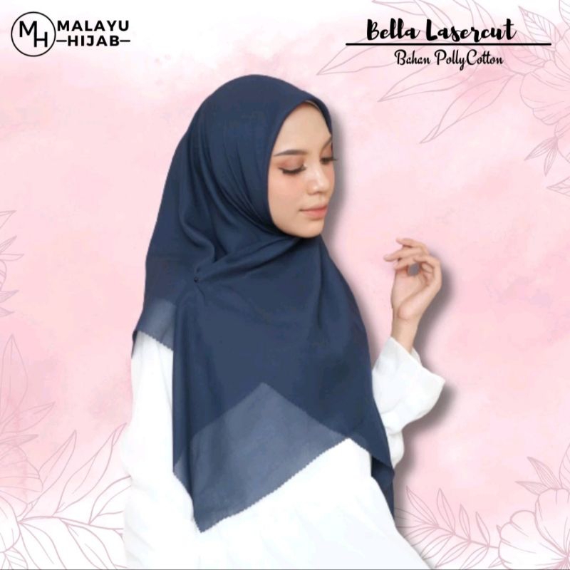 MALAYU HIJAB Kerudung Segiempat Bella square lasercut - Navy