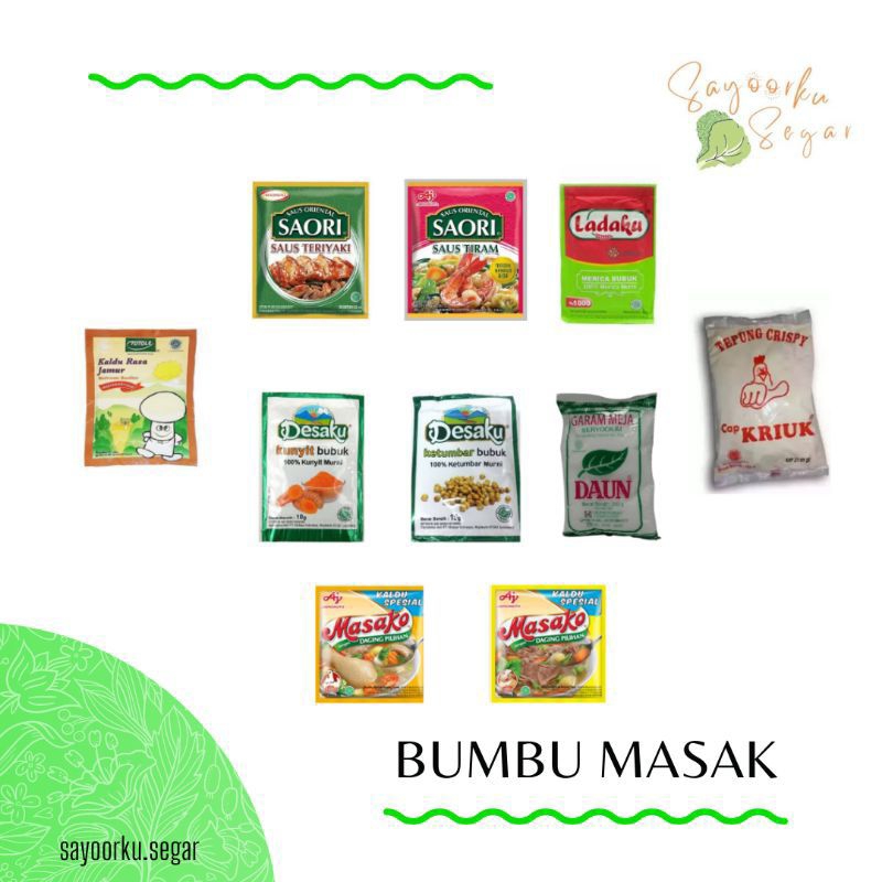 

Lada Bubuk/Ketumbar /Kunyit Bubuk/Garam/Tepung Kriuk/Masako