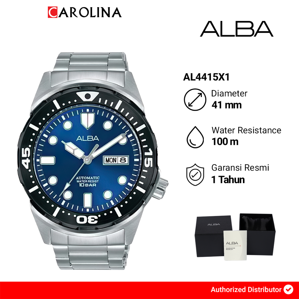 Jam Tangan Pria Alba AL4415X1 Automatic Blue Dial Stainless Steel Strap