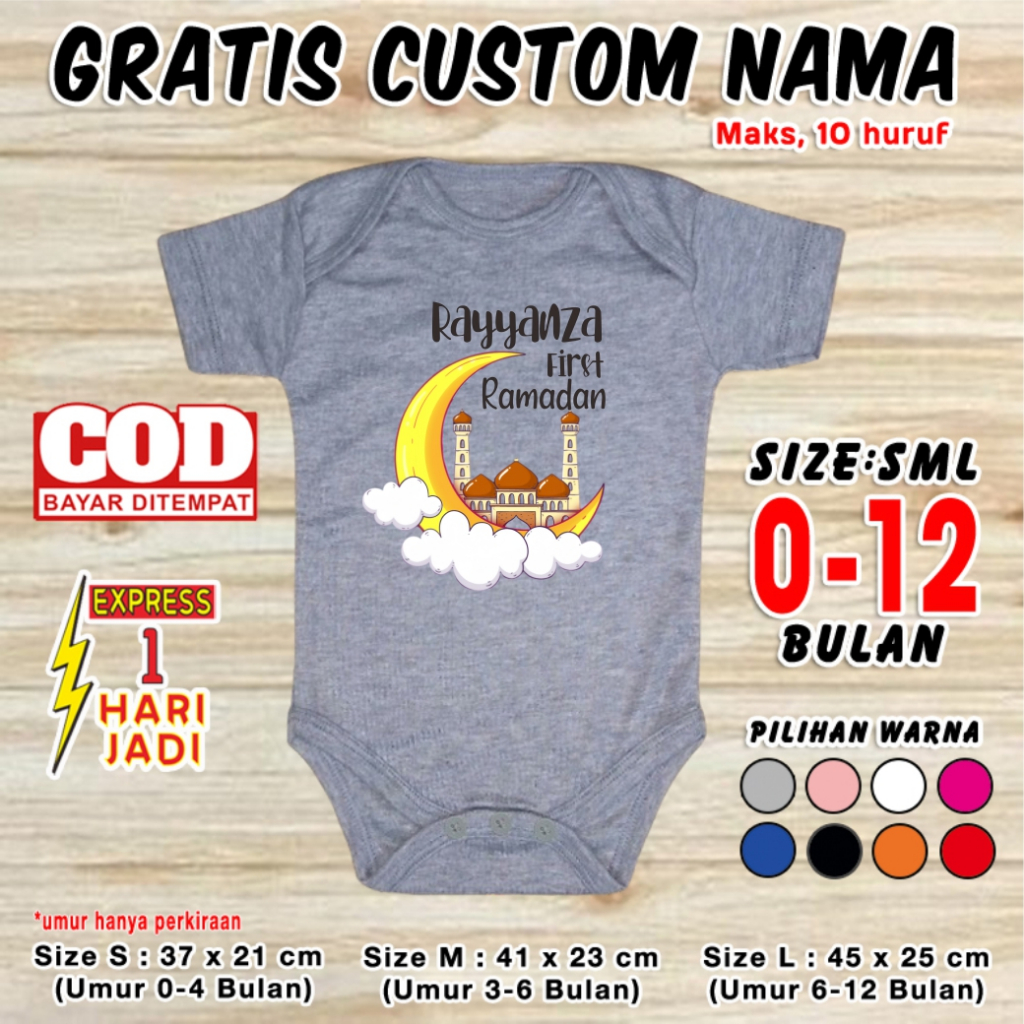 Baju Bayi First Lebaran GRATIS CUSTOM NAMA Pakaian Anak Ramadhan Jumper Baby Ramadan Rayyanza Romper