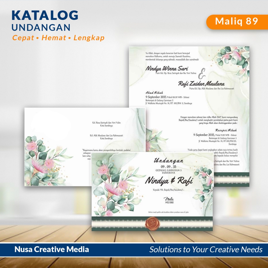 

CETAK UNDANGAN PERNIKAHAN Maliq 92/93/94 - Cepat Hemat dan Berkualitas (Free design, plastik opp, packing) Kertas Cards