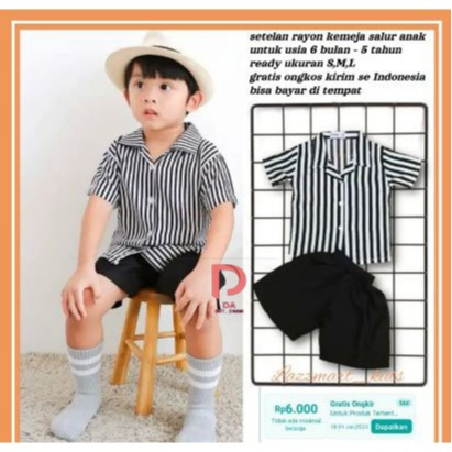 Kemeja Salur Anak Lengan Pendek Garis Vertikal Stripes Cowo Cewe Premium Bahan Rayon 2024