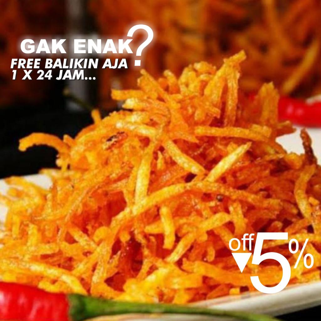 

[BISA COD] Kentang Goreng Kering Mustofa Khas Ma Imas Bogor Crispy Renyah Pedas Balado Gurih Manis Mustopa Kriuk Camilan Cemilan Snack Lauk Teman Nasi Tahan Lama Tanpa MSG Pengawet Halal MUI Kemasan Standing Pouch dan Toples Size 250gr / 500gr